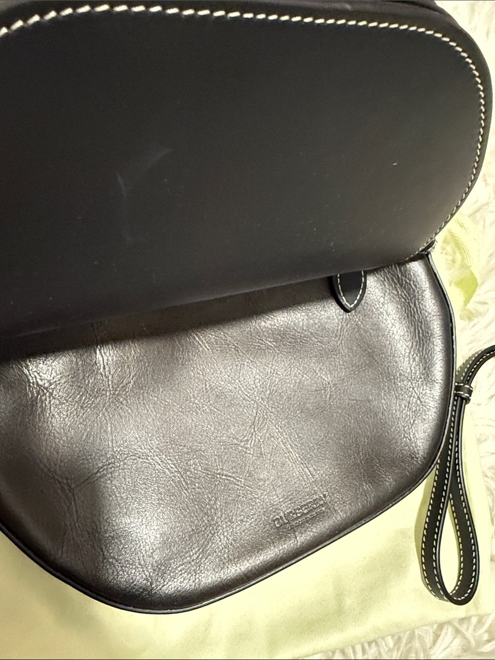 Burberry Black Leather Saddle Crossbody with White Stitching - Picture 7 of 9